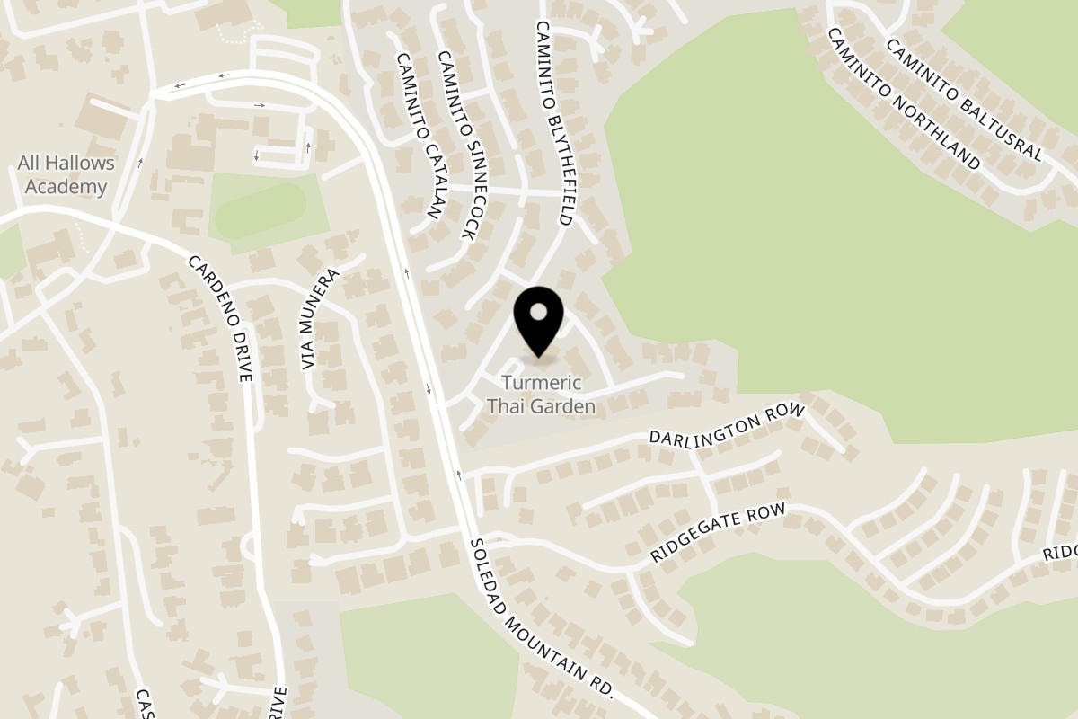 Map showing the location of Turmeric Thai Garden on 6435 Caminito Blythefield Ste g in La Jolla